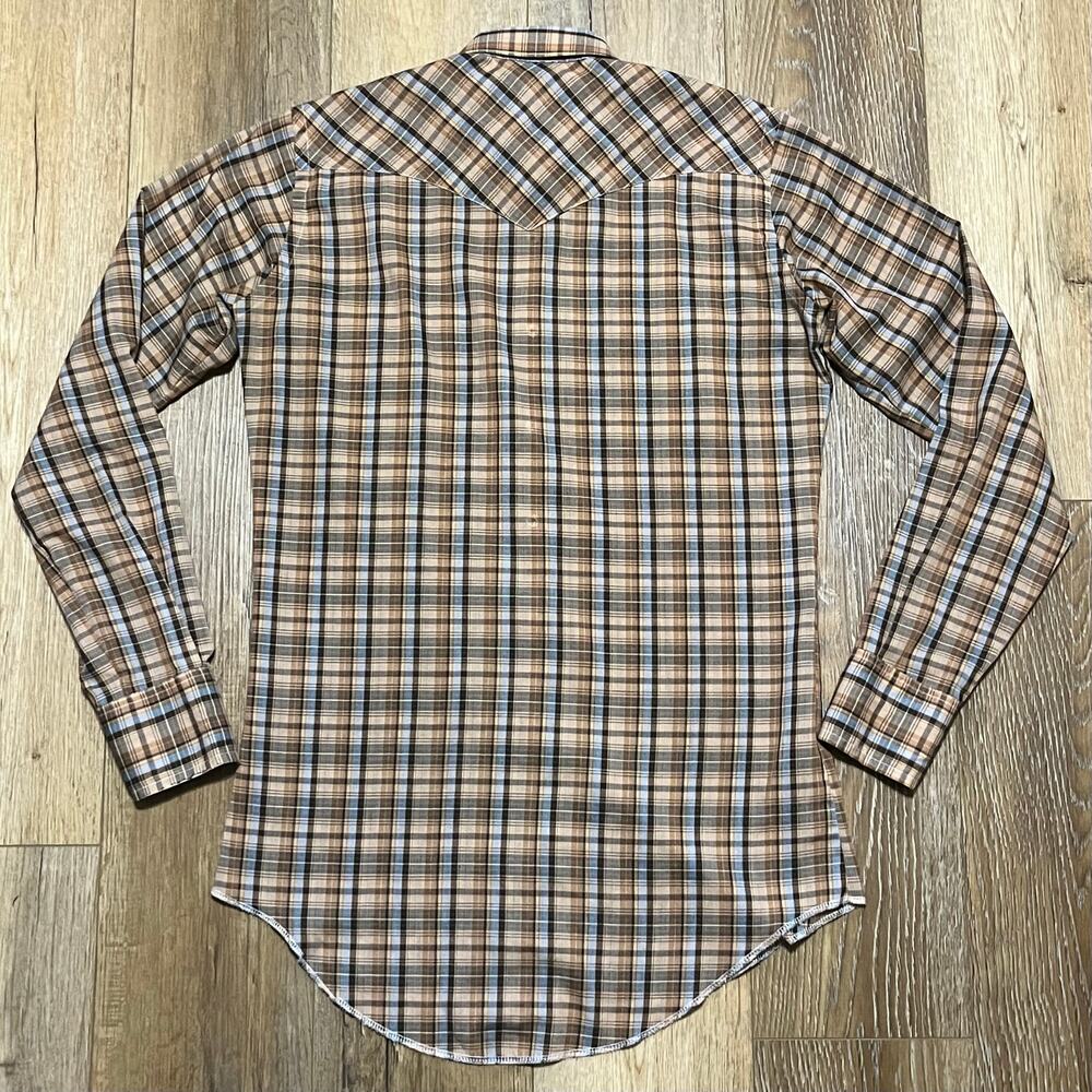 VTG 70s Wrangler Cowboy Cut Long Tails 15.5-36 USA Made Pearl Snap Single Needle - Picture 4 of 7